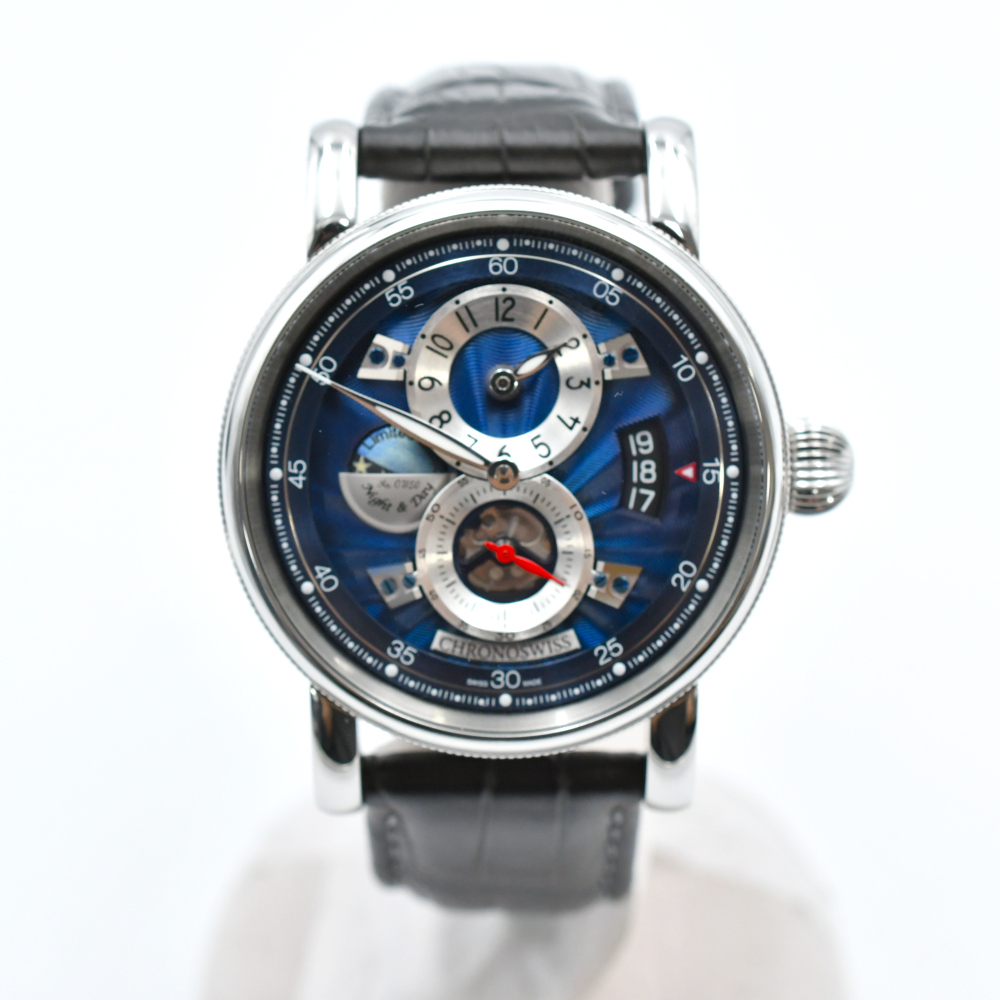 クロノスイス フライングレギュレーター ナイトアンドデイ 世界限定50本 青文字盤 SS×革/AT CH-8763-BLSI Aランク