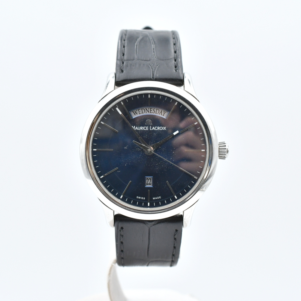 モーリスラクロア レ・クラッシック デイデイト ブルー文字盤 SS×革/QZ