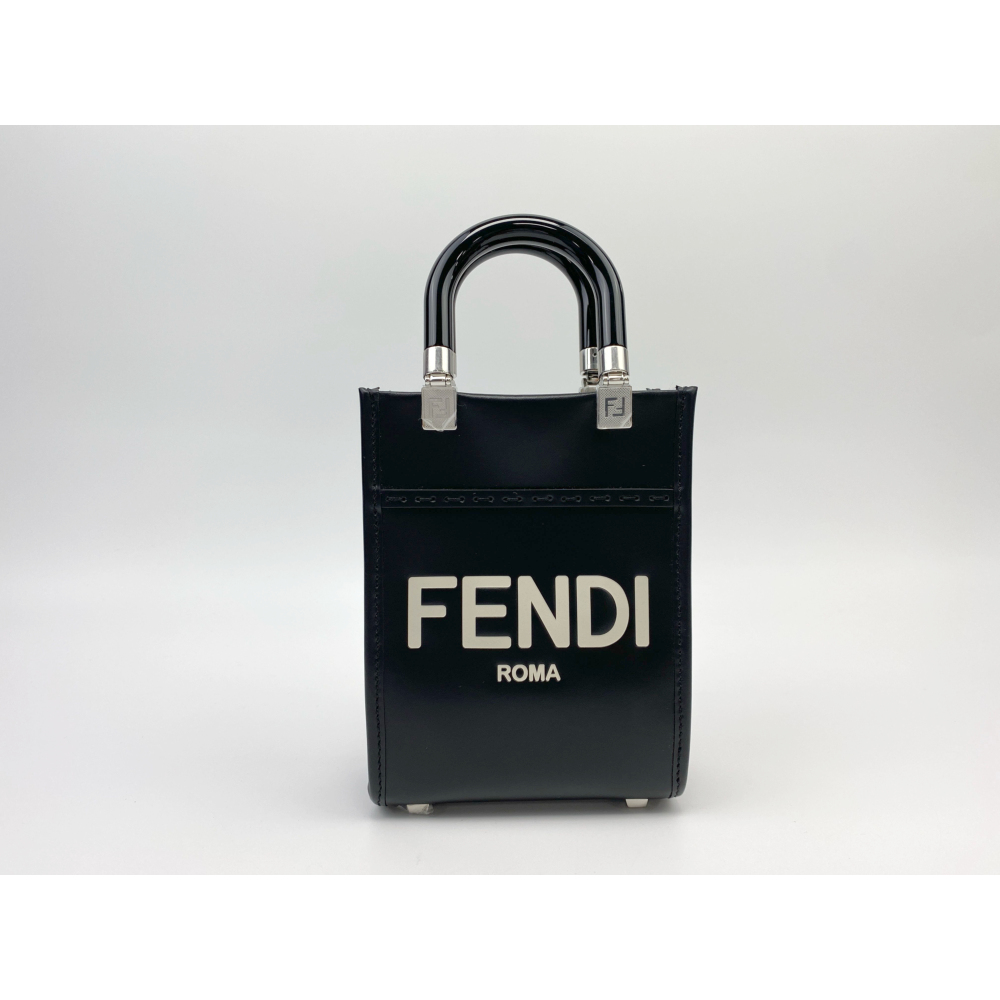 フェンディ サンシャインショッパー ミニバッグ 黒 レザー 8BS051 ABランク