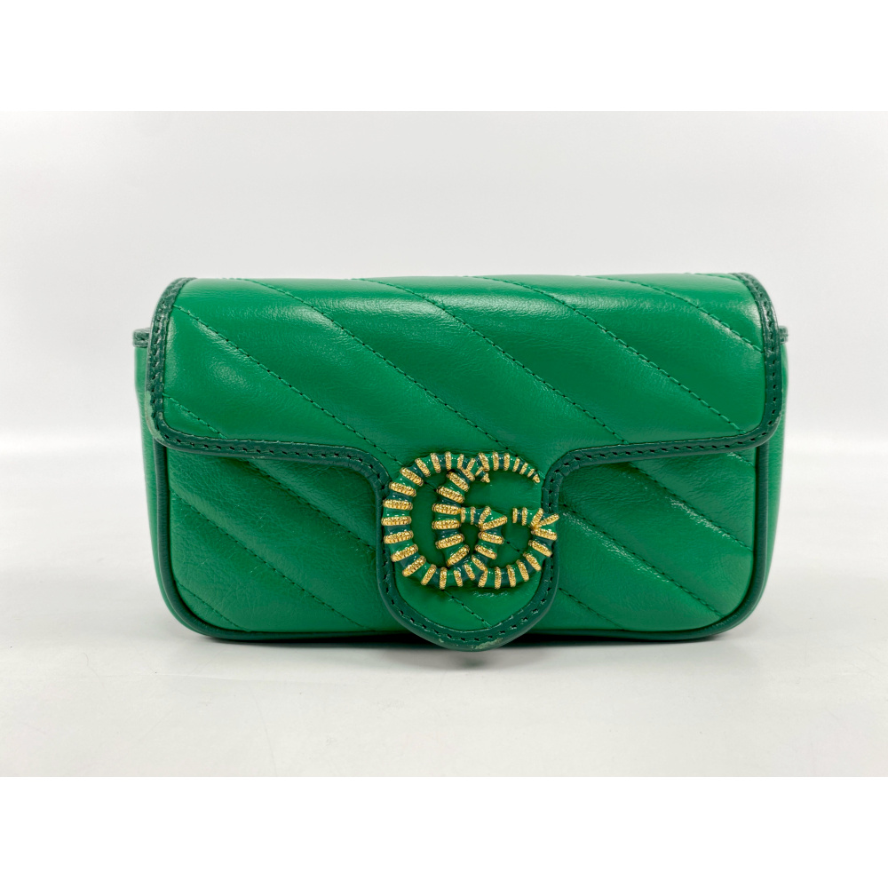 グッチ GGマーモント ミニ チェーンショルダーバッグ グリーン レザー