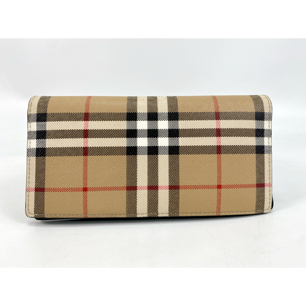 バーバリー ノバチェック 二つ折り 長財布 ベージュ PVC×レザー 買取  