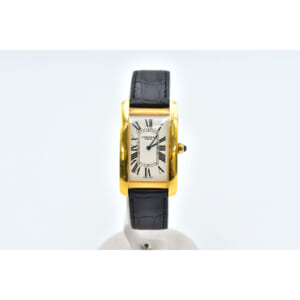 カルティエ タンクアメリカン 白文字盤 18K×革ベルト/手巻き W2604751