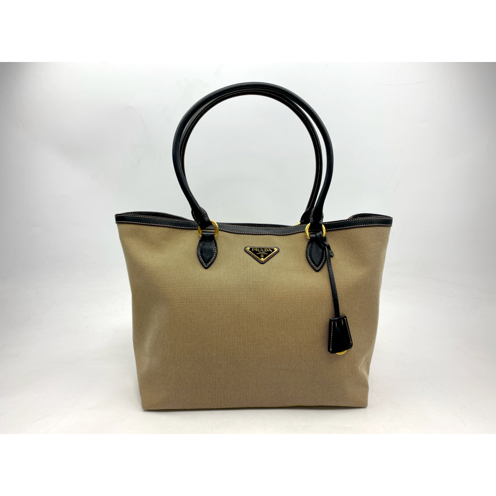 Prada ベージュ ビジュー カナパ キャンバストートバッグ