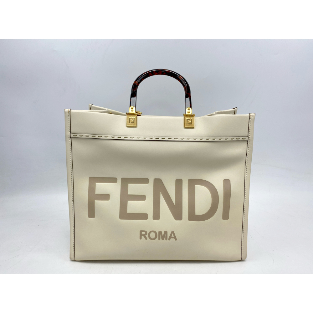 【美品】FENDI サンシャイン ミディアム ホワイト トートバッグ フェンディ サンシャインミディアム 2WAYトートバッグ 白 レザー