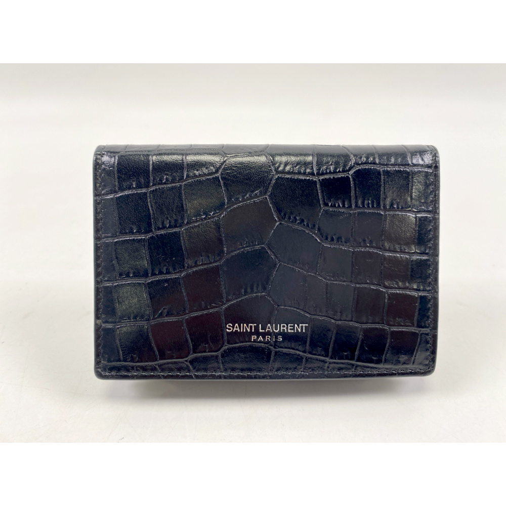 サンローランパリ クロコ 名刺入れ カードケース サンローラン クロコ 型押し 名刺入れ カードケース 黒 レザー 469333