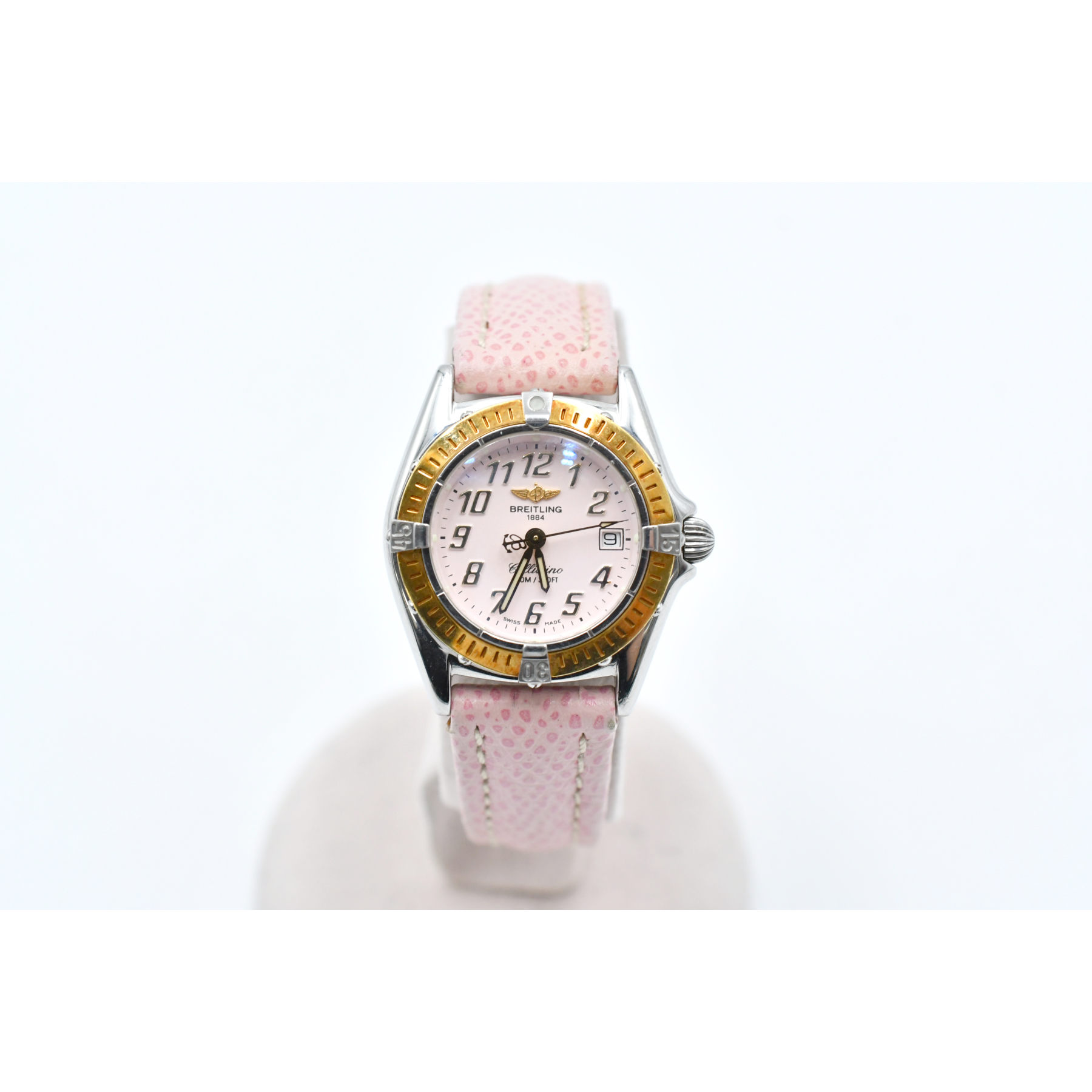 【本物保証】 希少 レア 超美品 ブライトリング BREITLING カリスティーノ デイト B52345 ライトピンク文字盤 SS クォーツ 28mm 腕時計 ブライトリング カリスティーノ デイト ピンク文字盤 SS×YG×/QZ D52345