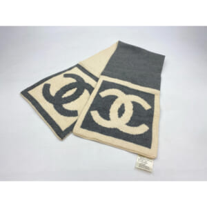 シャネル スポーツライン マフラー ストール 白×グレー ウール×シルク×カシミヤ 買取実績【買取日：2025年6月21日】