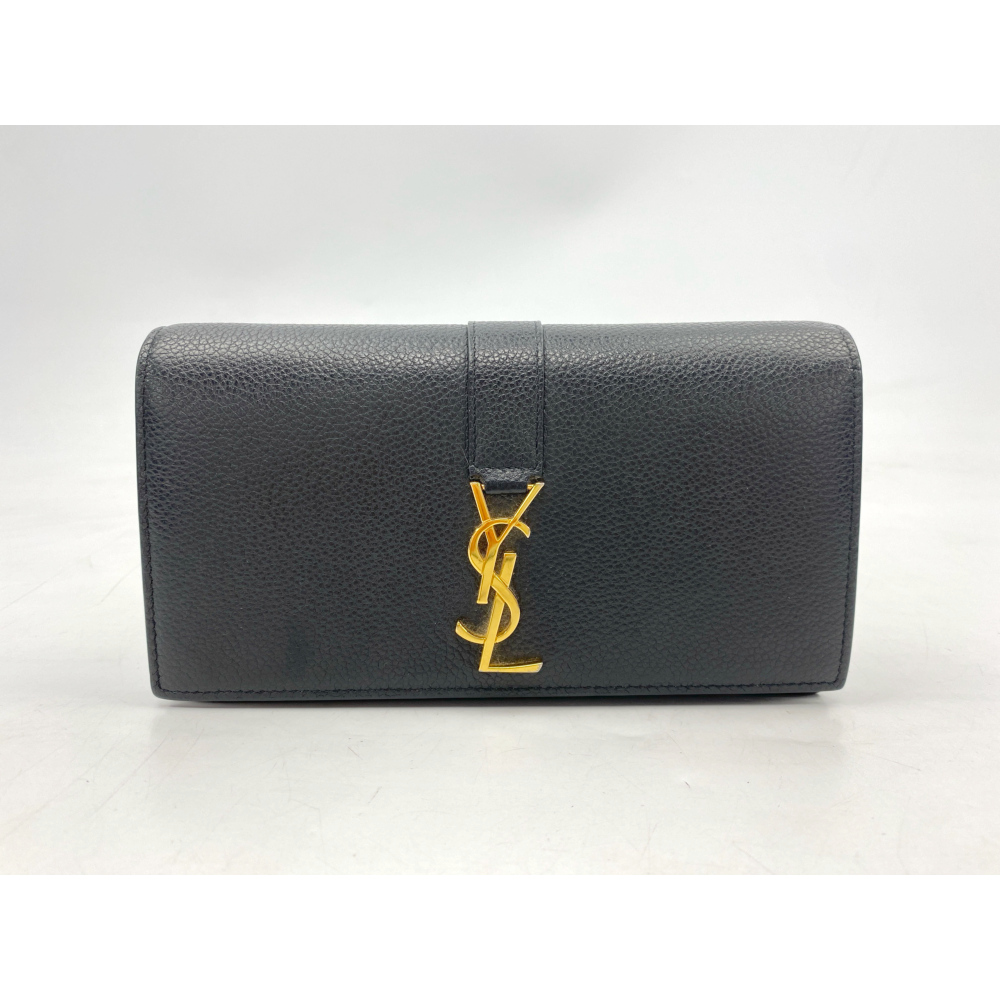 サンローラン YSLライン ラージフラップウォレット レザー 黒 414567 Bランク
