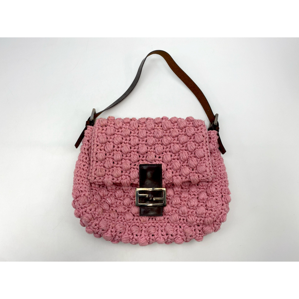 フェンディ マンマバケット ハンドバッグ ピンク シェットランドニット