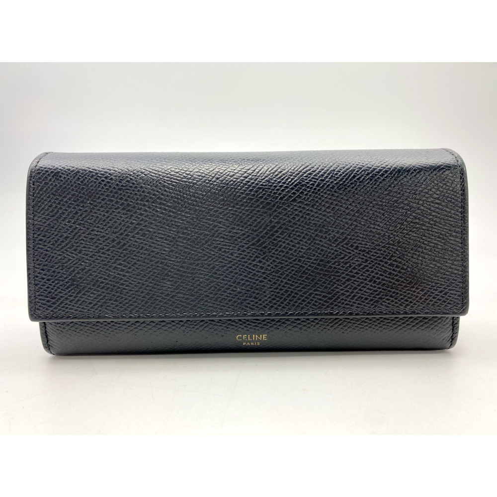セリーヌ ラージフラップウォレット 黒 レザー 10B563BEL Bランク