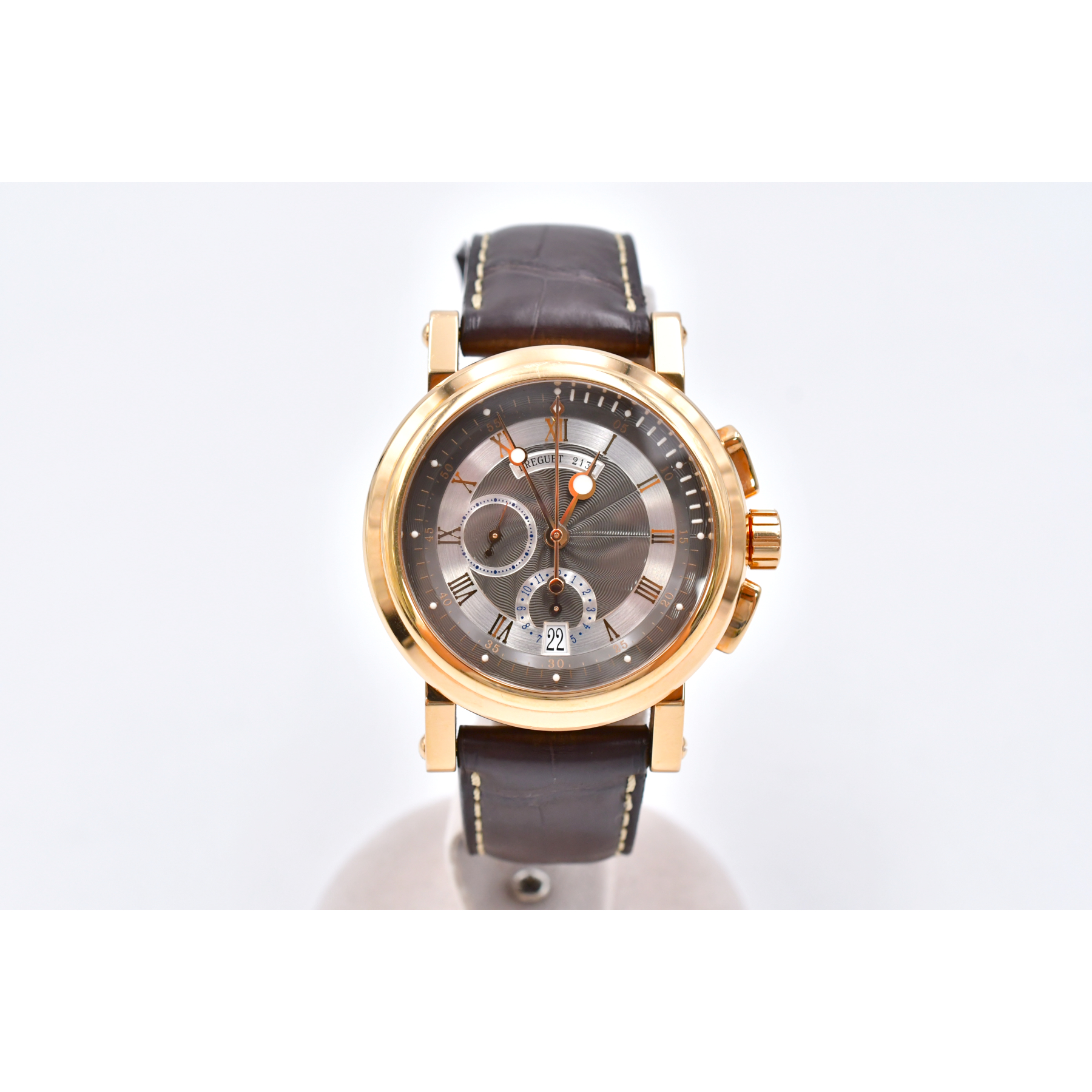 ブレゲ マリーン クロノグラフ グレーローマ文字盤 PG×革/AT Bランク