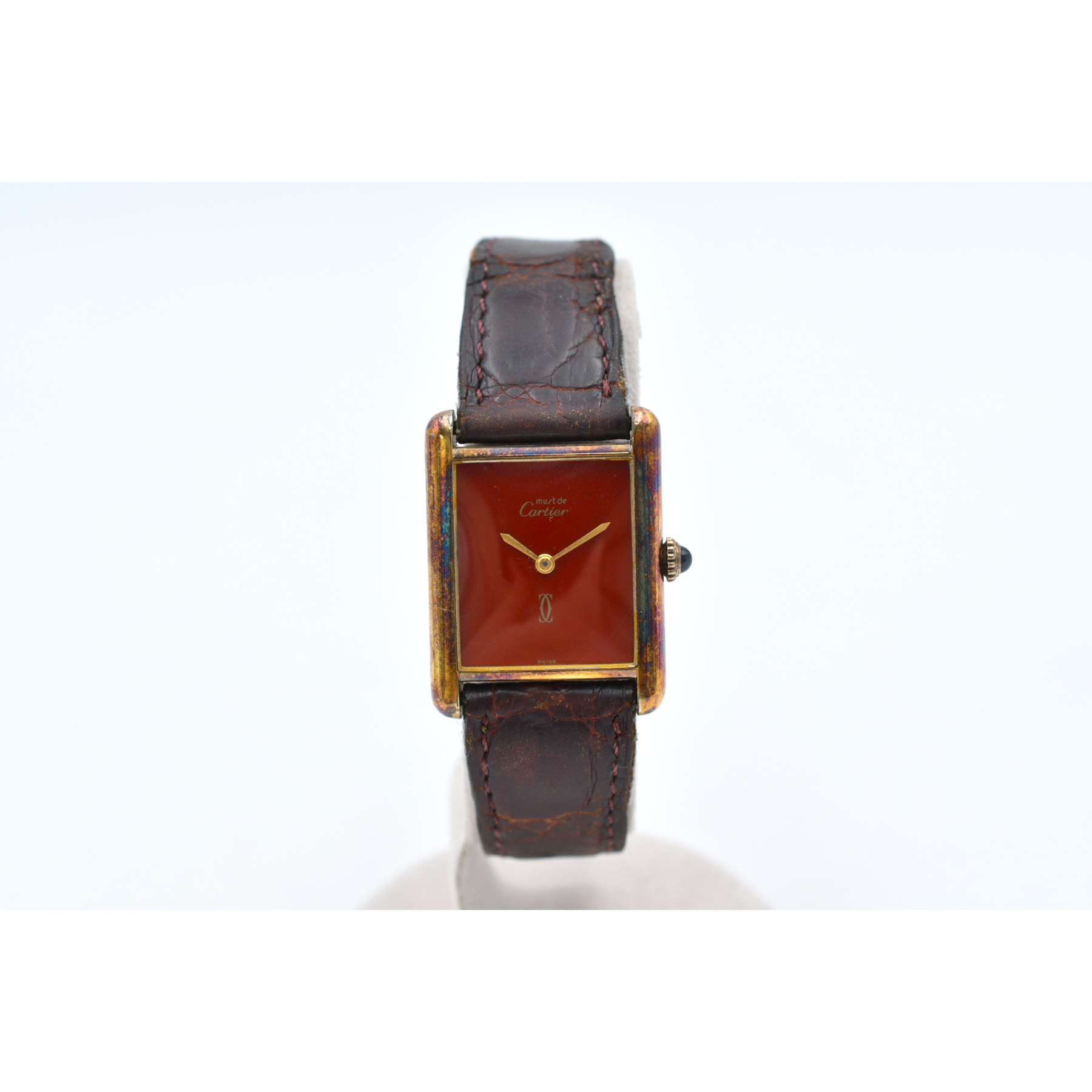 美品！Cartier マストタンク ダイヤモンド 文字盤赤 カルティエ マスト タンク LM 赤文字盤 GP×革/手巻き 買取実績
