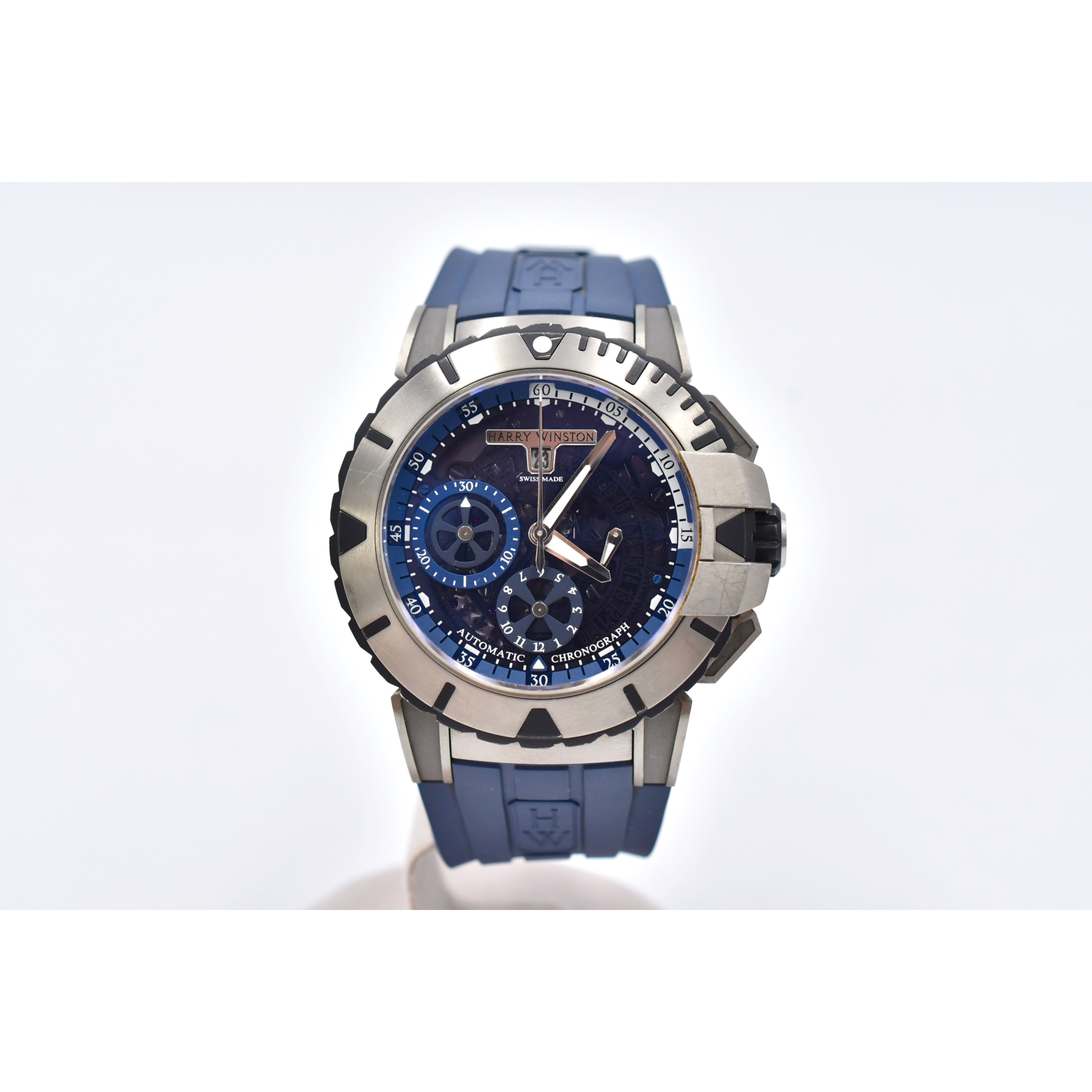 ハリー・ウィンストン オーシャン スポーツ クロノグラフ 青文字盤 ザリウム×ラバー/AT Bランク