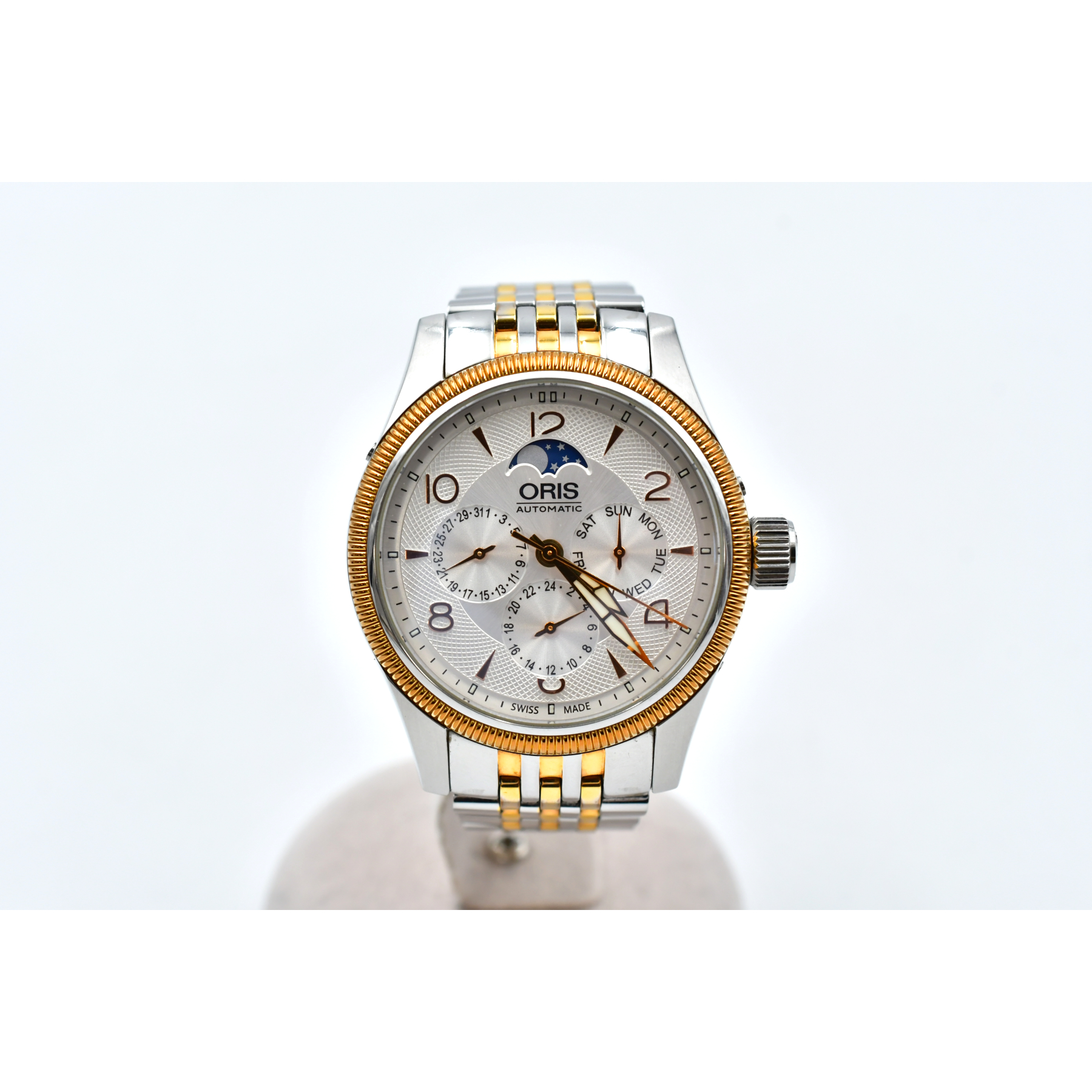 オリス オリス ビッグクラウン コンプリケーション ムーンフェイズ クロノグラフ 白文字盤 SS×AT ABランク