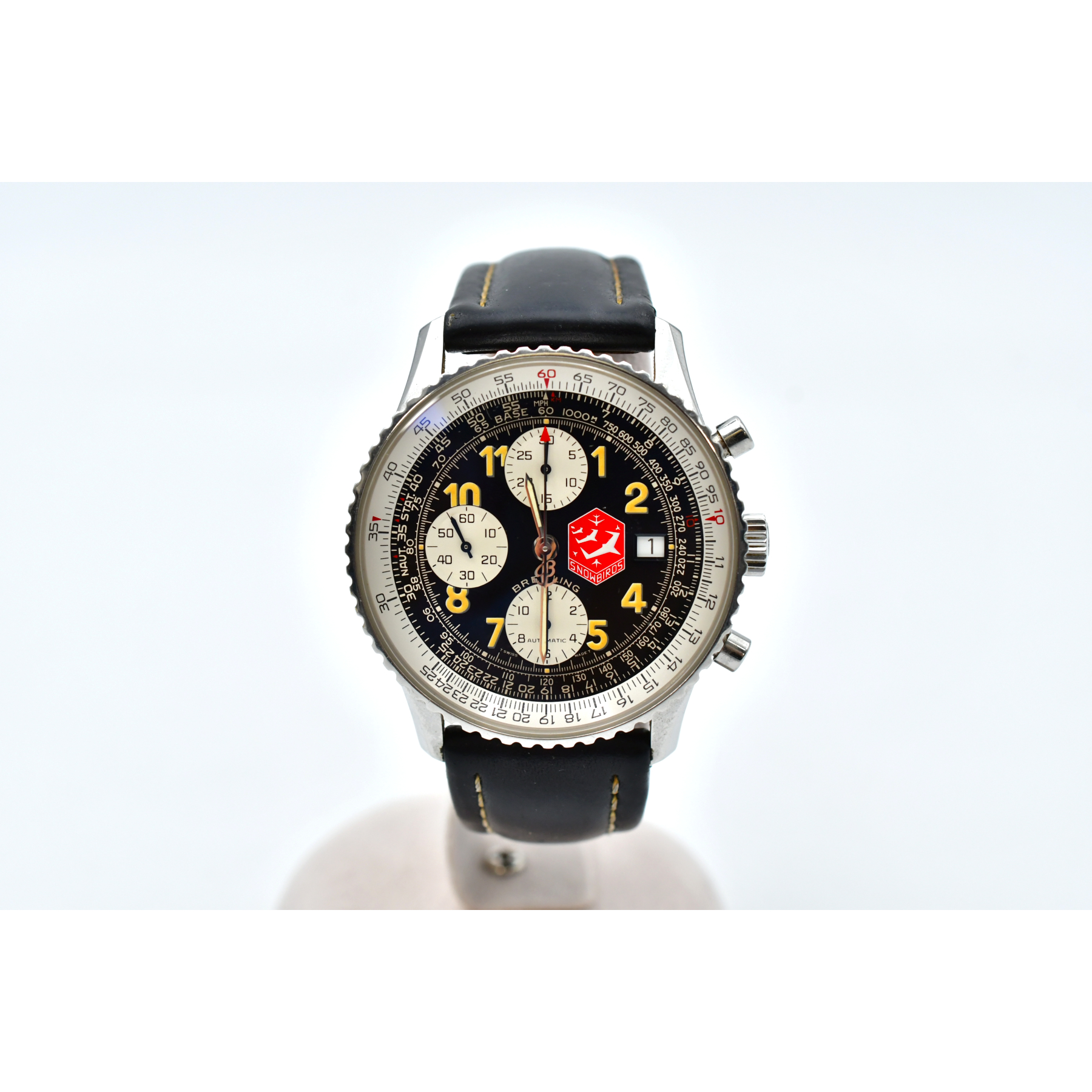 ブライトリング オールドナビタイマー スノーバーズ 1000本限定 黒文字盤 SS×革/AT A132BSBLBD Bランク