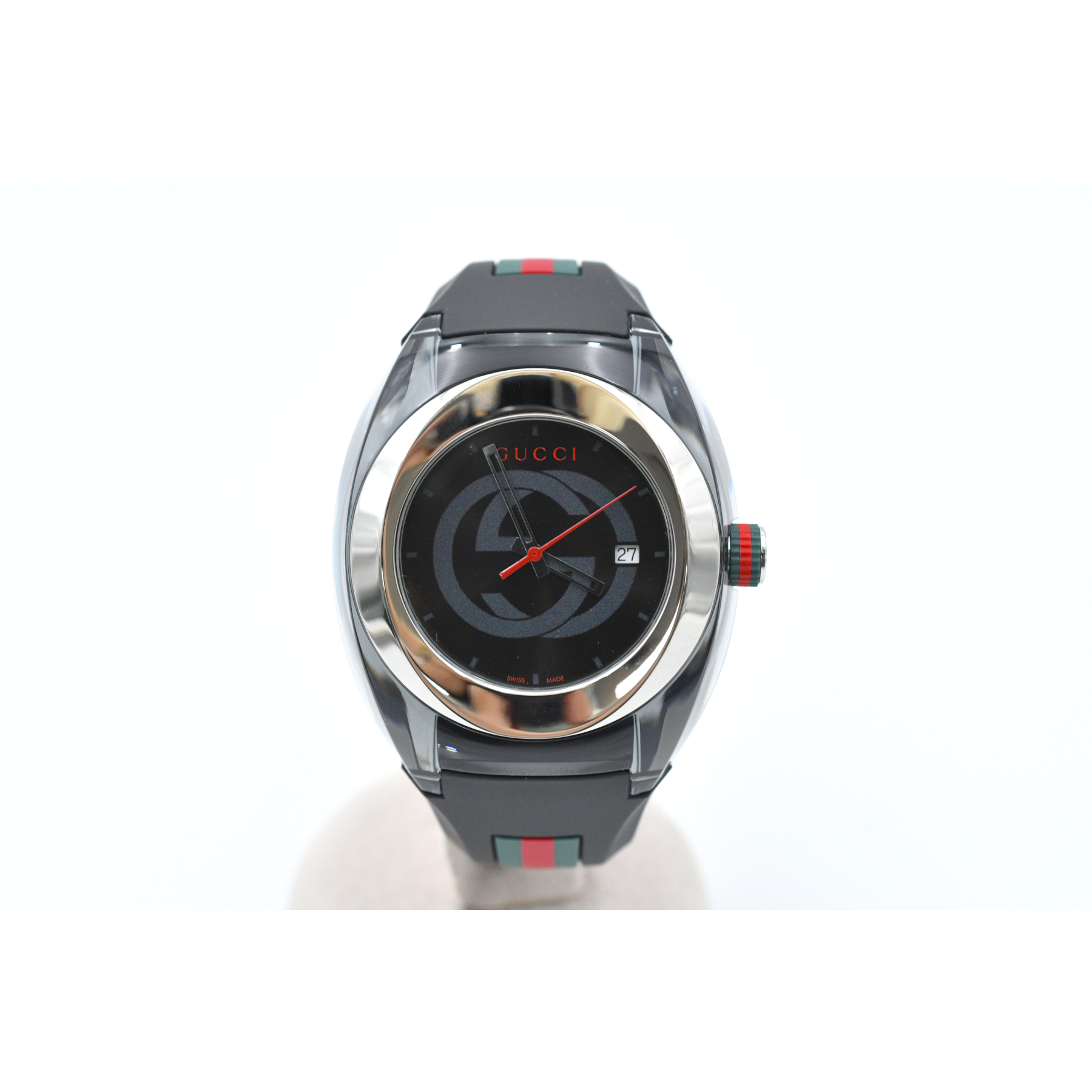 グッチ インターロッキングG シンク 黒文字盤 SS×ラバー/QZ 137.1 Aランク
