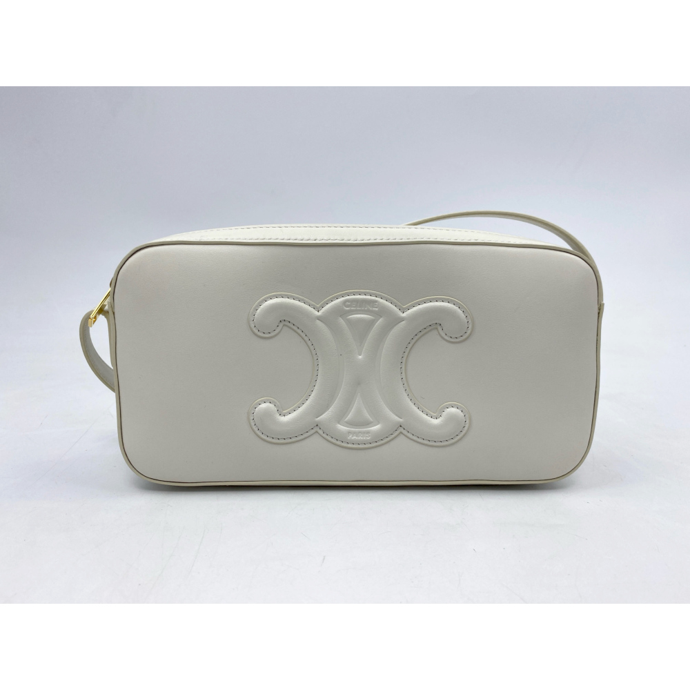 セリーヌ トリオンフ カメラバッグ 白 レザー Bランク