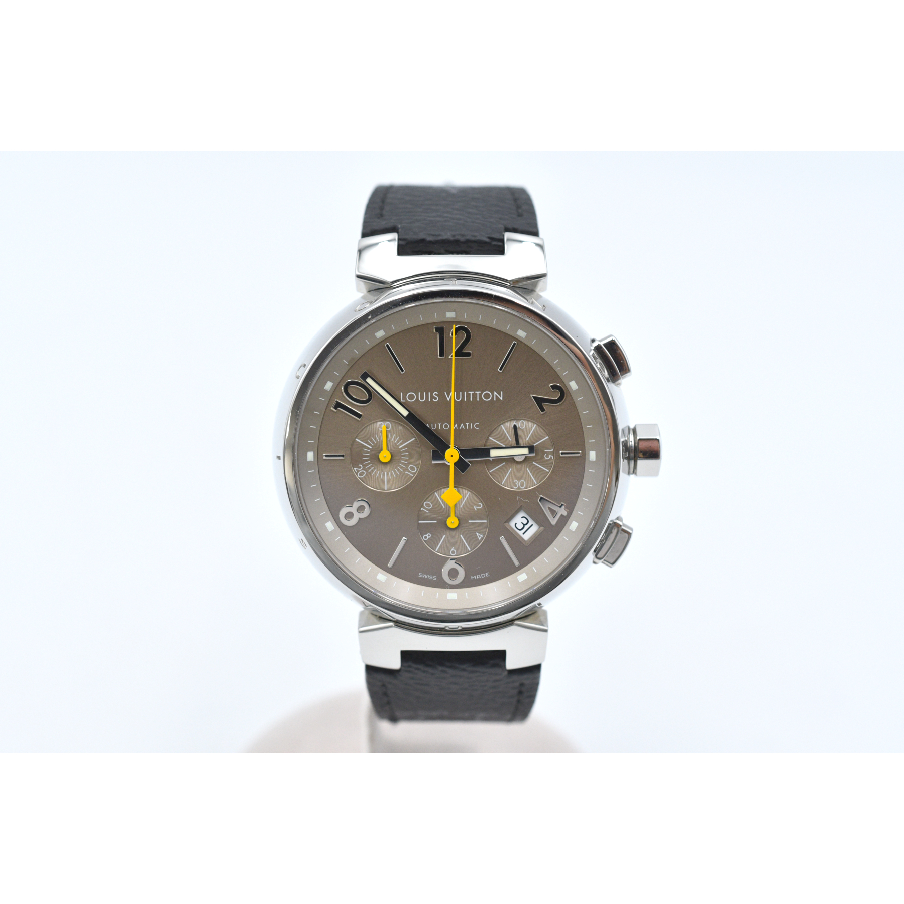 ルイ・ヴィトン タンブール クロノグラフ ブラウン文字盤 SS×レザー/AT Q1122 ABランク