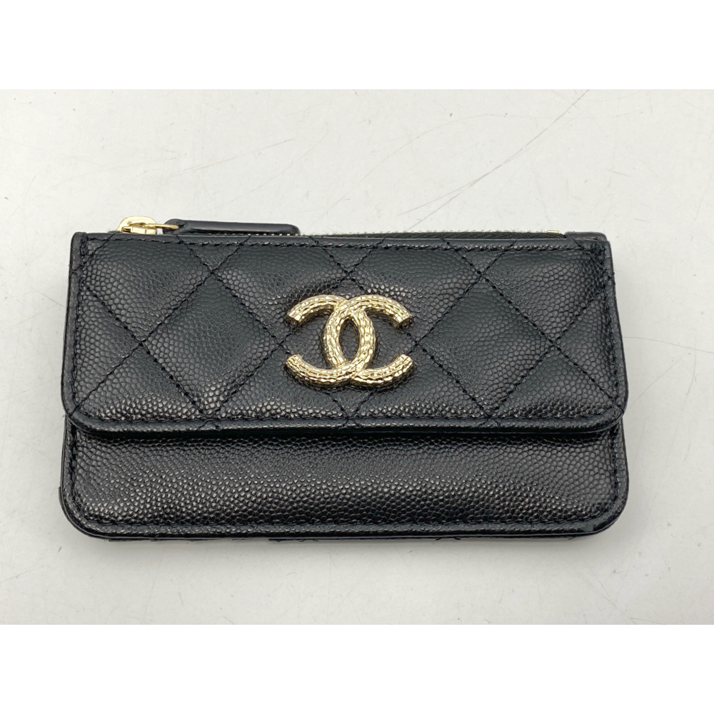 シャネル ココマーク フラグメントケース 黒 キャビアスキン SV金具