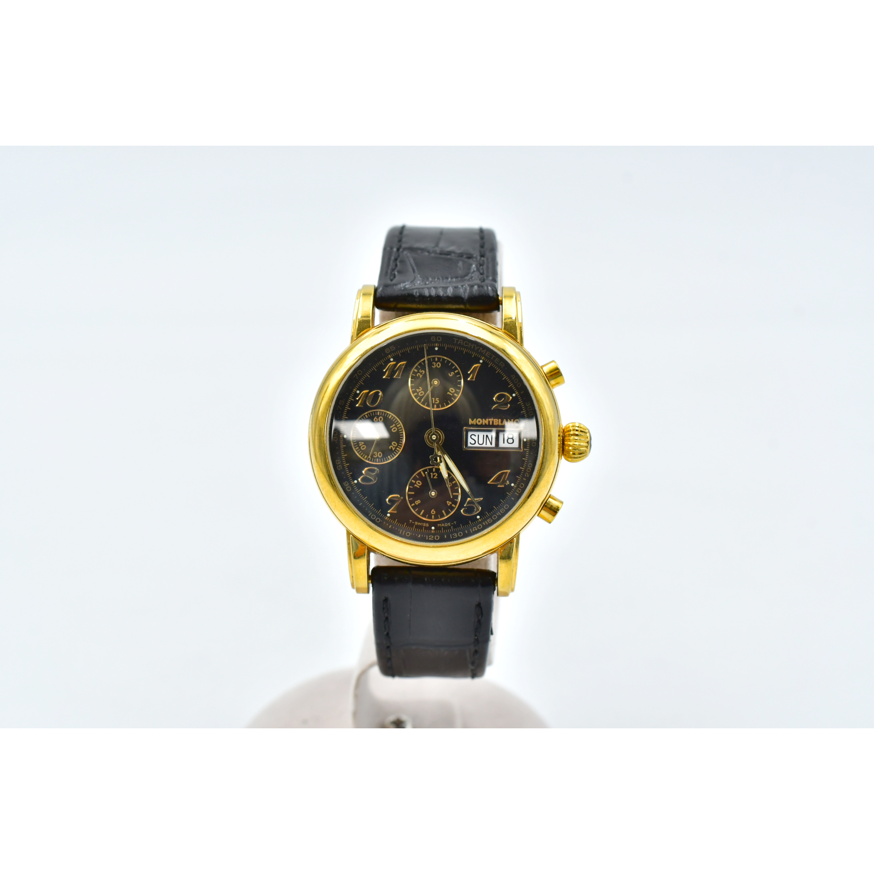 モンブラン マイスター シュティック クロノグラフ 黒文字盤 SS×革/AT Bランク