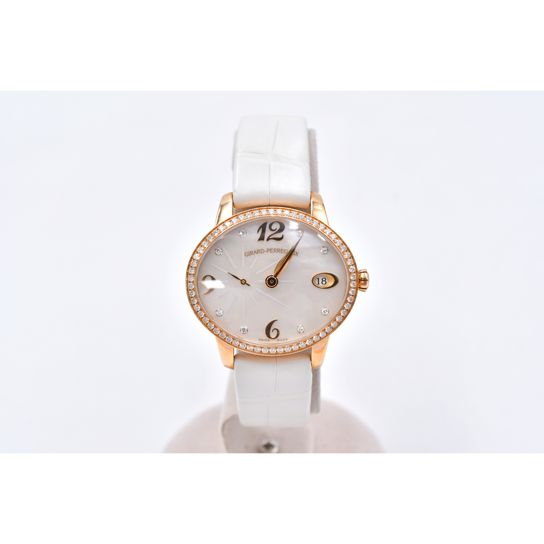 ジラール ペルゴ キャッツアイ スモールセコンド シェル文字盤 ダイヤベゼル PG×レザー/AT ABランク