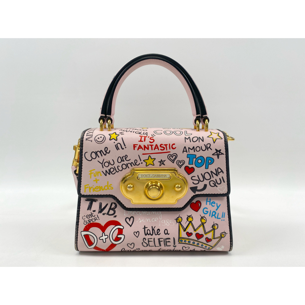 ドルチェ＆ガッバーナ 2WAYショルダーバッグ グラフィティ ピンク レザー GD金具 Bランク