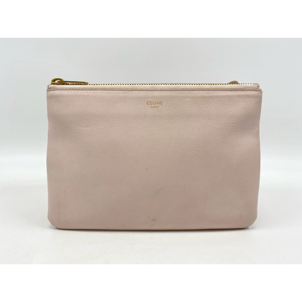 ベージュレザーショルダーバッグCELINEトリオ