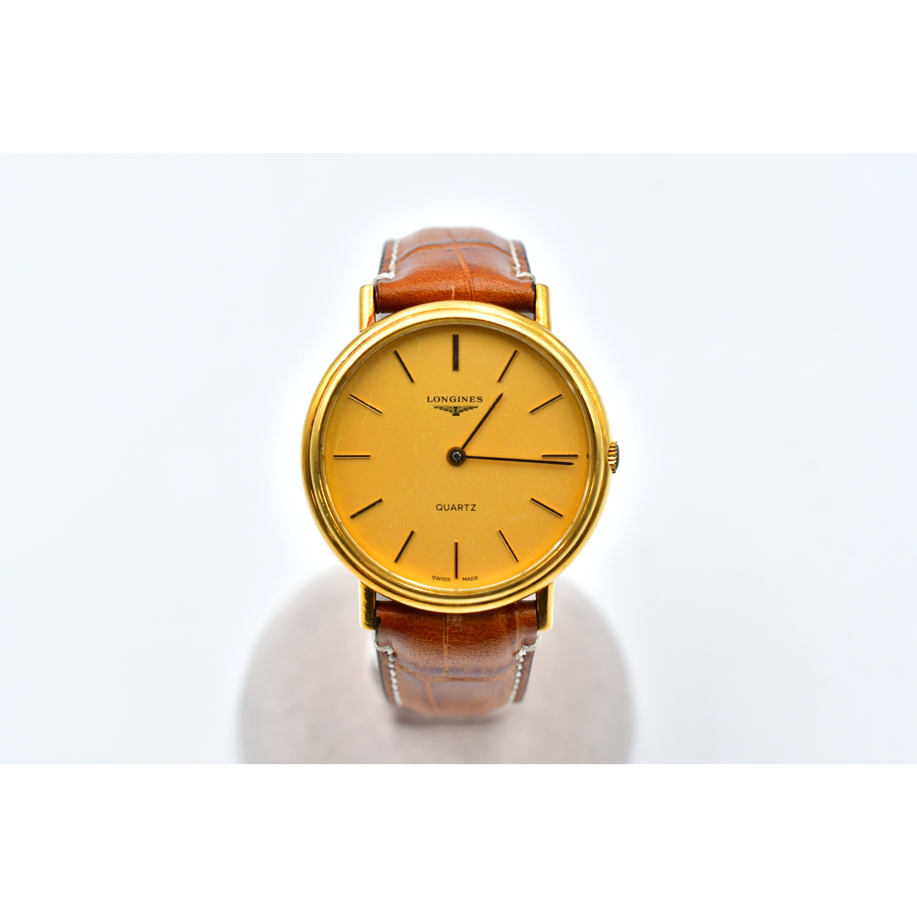 ロンジン ラウンドフェイス シャンパン文字盤 18K×革/QZ 買取