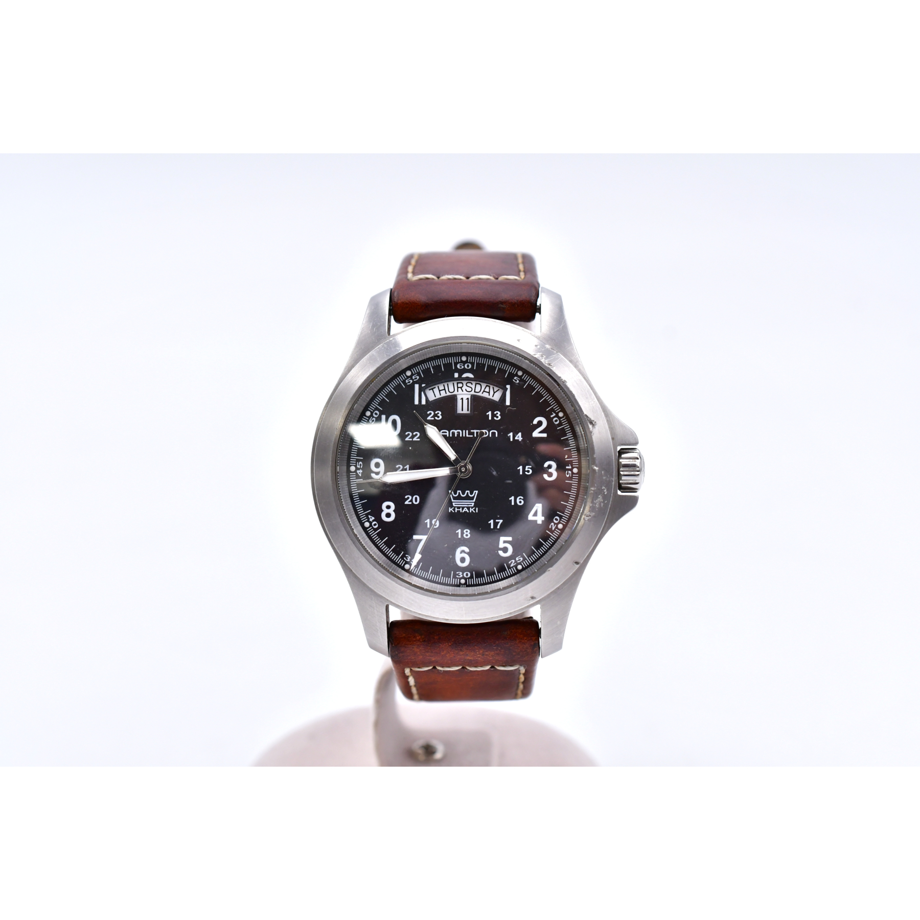 ハミルトン カーキキングデイト 黒文字盤 SS×革/QZ H644510 買取実績 