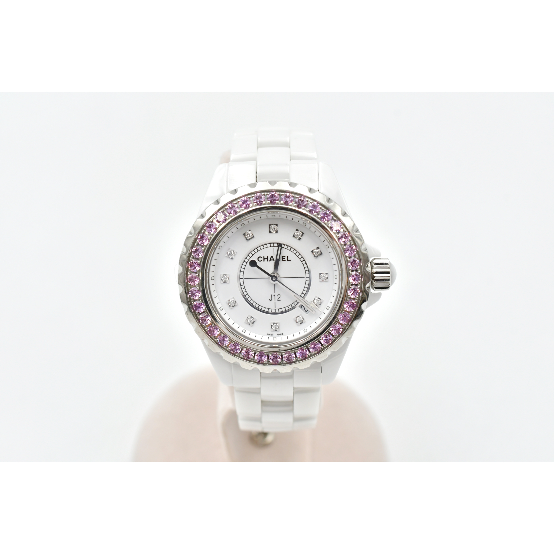 CHANEL J12 H1181 ピンクサファイアベデル白文字盤QZレディース シャネル CHANEL J12 ピンクサファイア H1181 ホワイト ホワイト