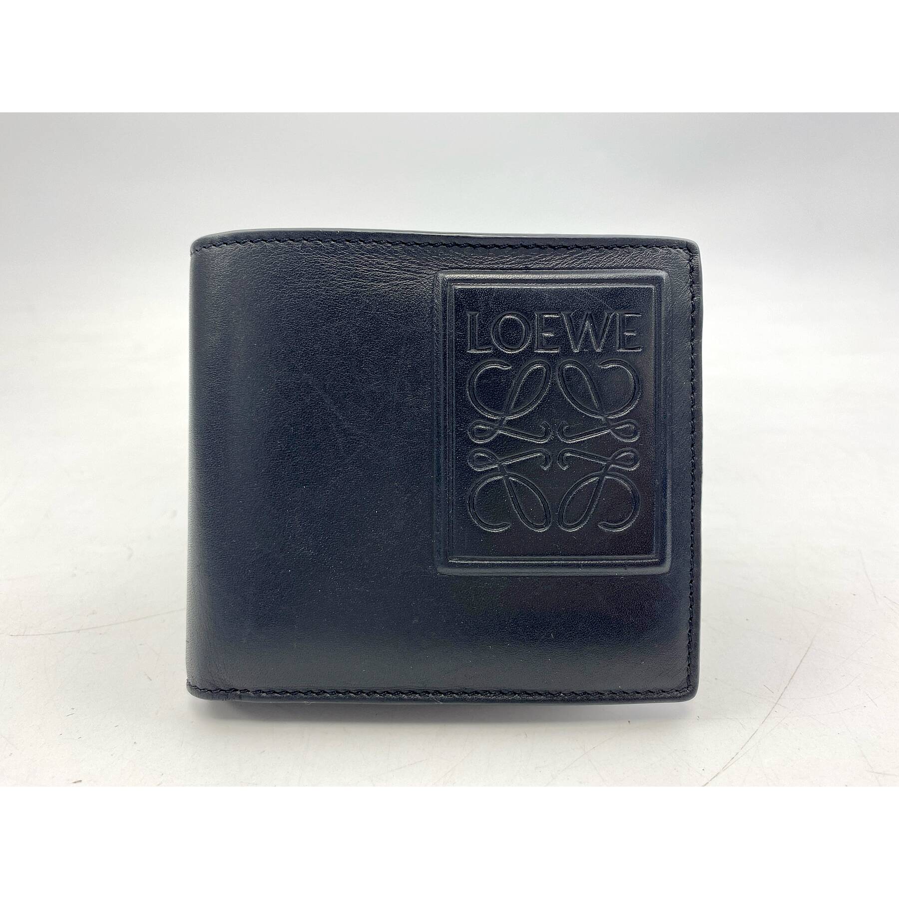 ロエベ アナグラム コンパクトウォレット 2つ折り財布 黒 レザー Bランク