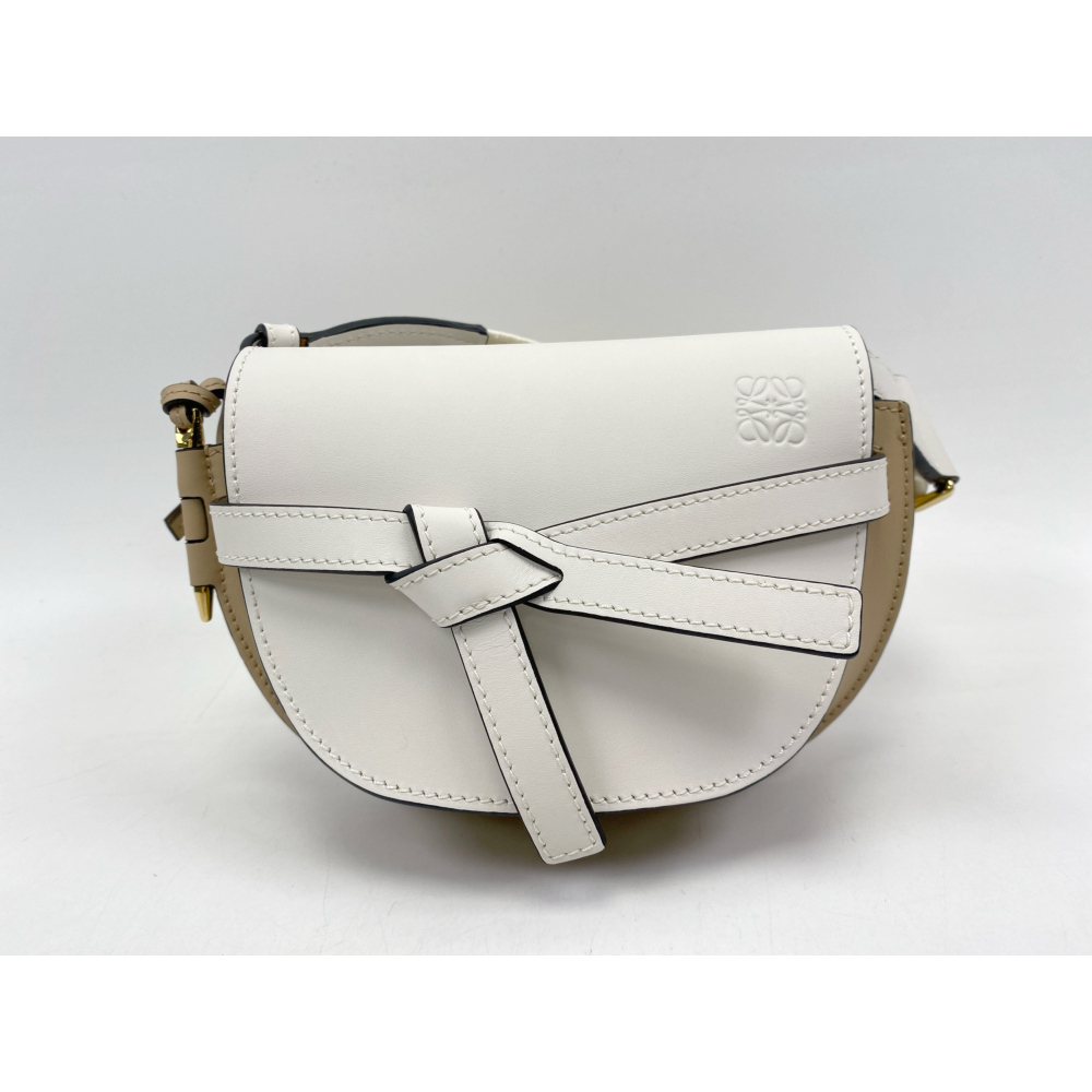 ロエベ ゲートデュアル ミニ 白×ベージュ レザー Aランク