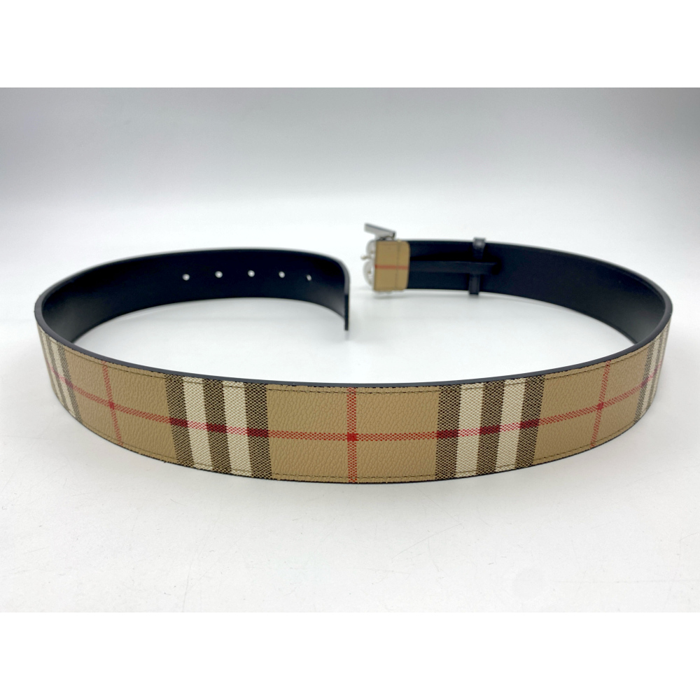 バーバリー TBロゴ メンズベルト ノバチェック Aランク