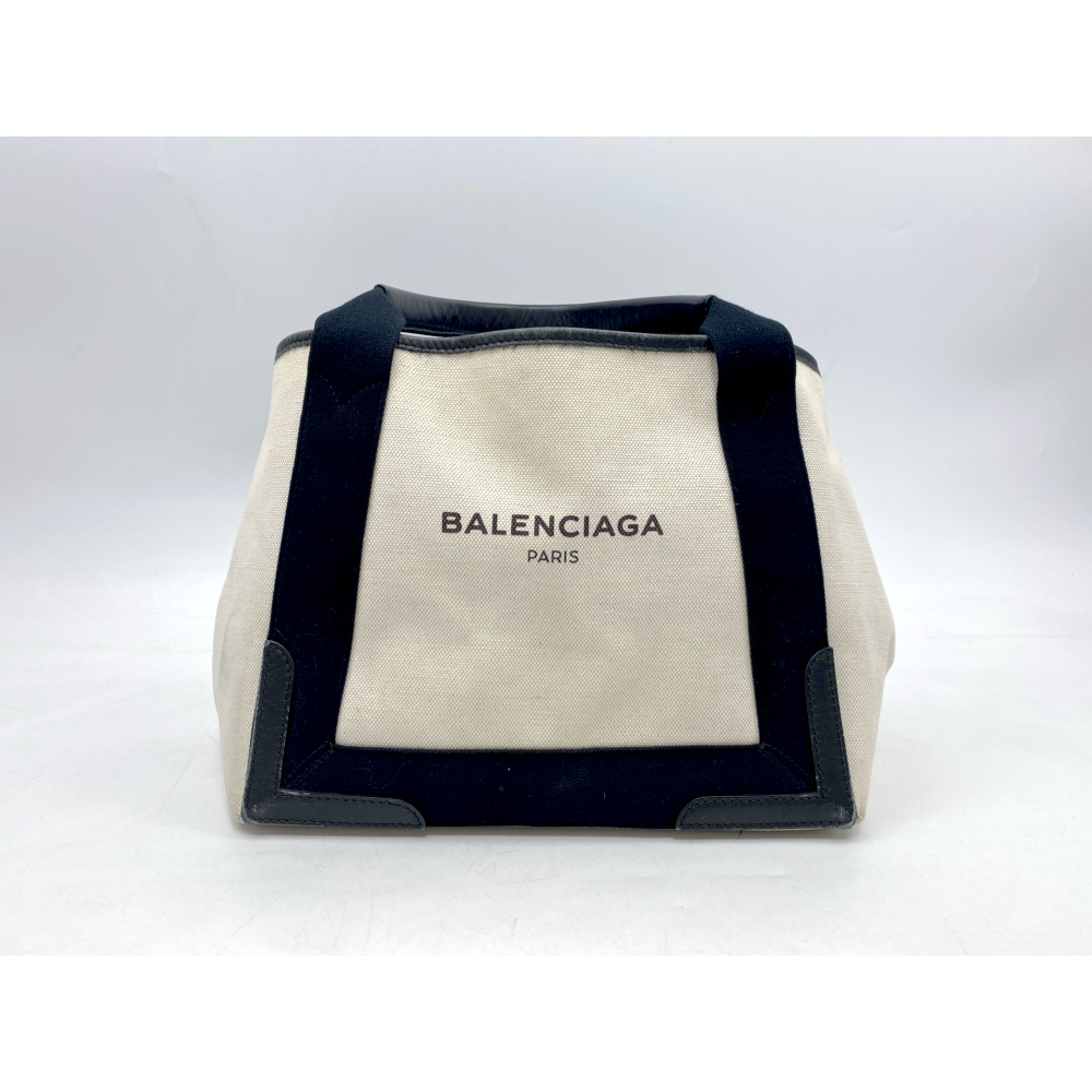 バレンシアガ ネイビーカバスS キャンバス×レザー 黒×白 339933 Bランク