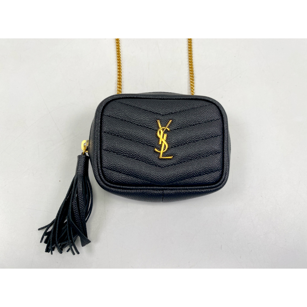 サンローラン ベイビー ルー チェーンショルダーバッグ ポーチ ブラック ゴールド金具 レザー 635088 Aランク