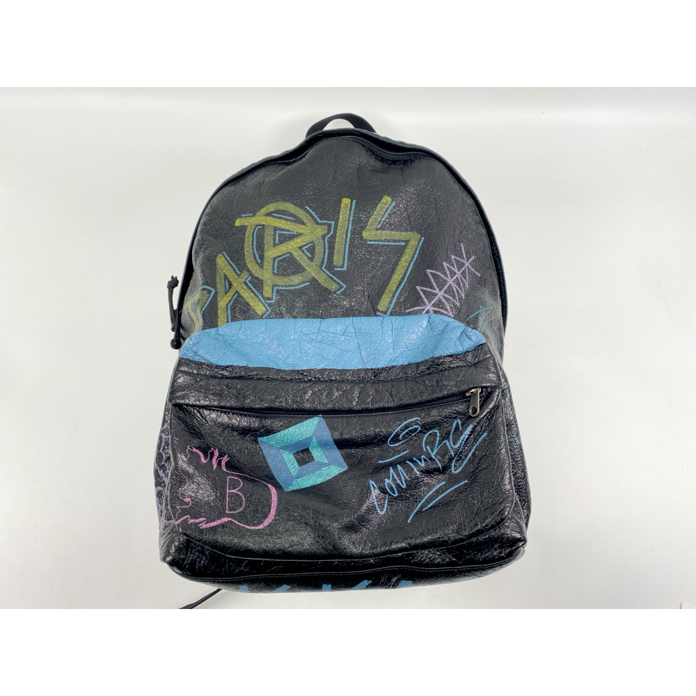 バレンシアガ ロゴ グラフィティ バックパック 黒 レザー 503221 Bランク