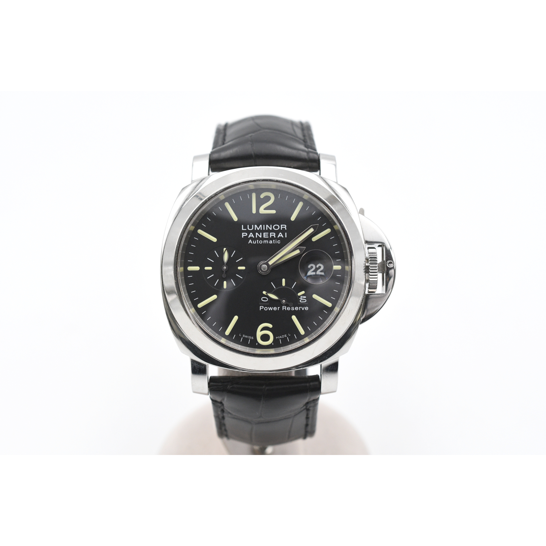 パネライ ルミノール パワーリザーブ デイト 黒文字盤 SS×革/AT PAM00090 Bランク
