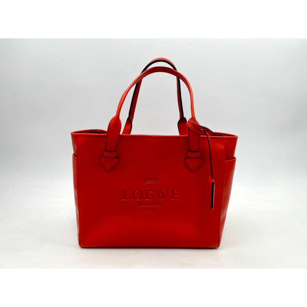 ロエベ ヘリテージ トートバッグ 赤 レザー Bランク