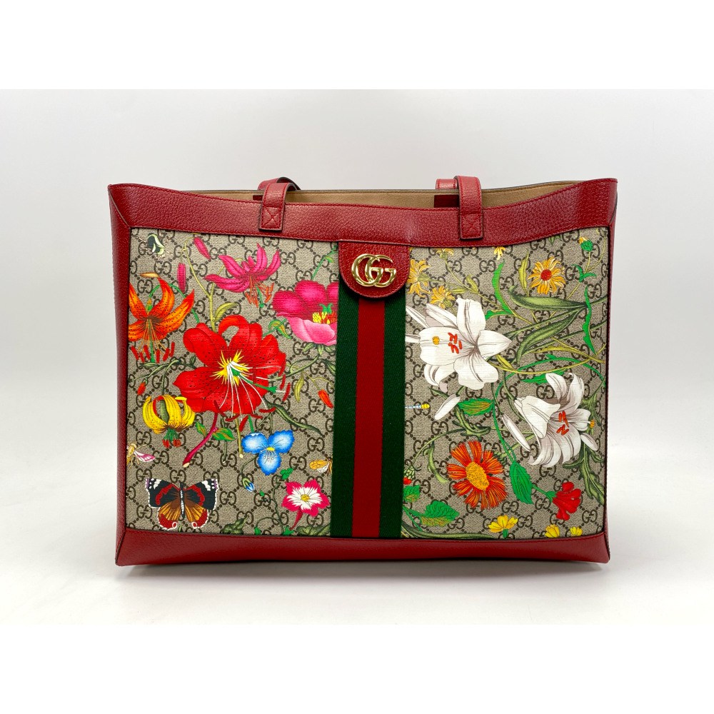 グッチ GGフローラ オフィディア トートバッグ PVC×レザー ブラウン×レッド 547947 ABランク