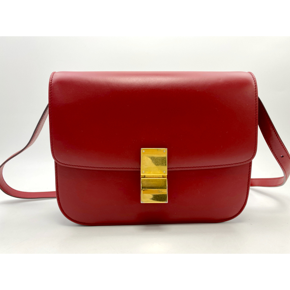 セリーヌ クラシックボックス ミディアム 赤 レザー Bランク