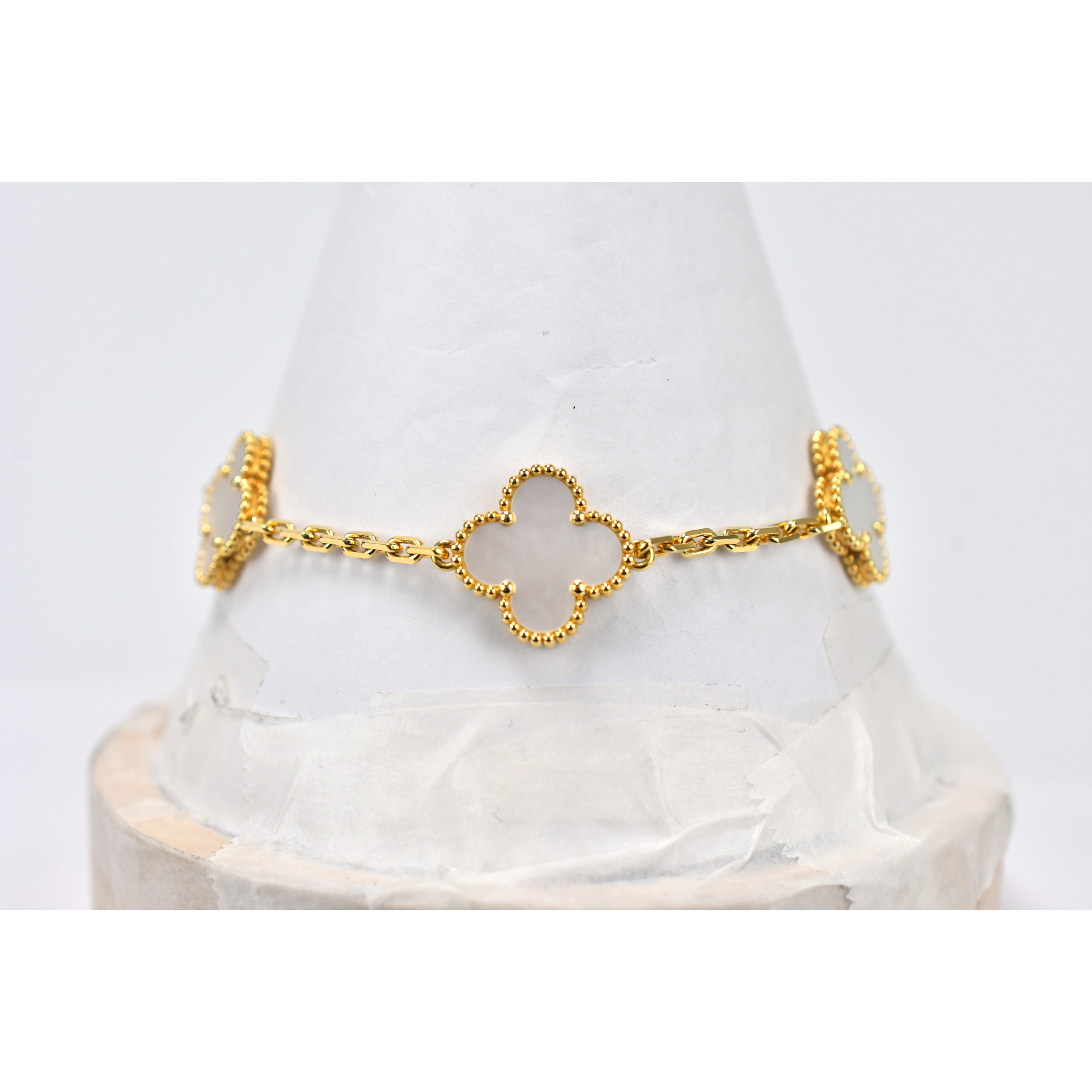 ヴァンクリーフ＆アーペル ヴィンテージアルハンブラ 5モチーフ ブレスレット マザーオブパール Au750YG VCARA41800 Aランク