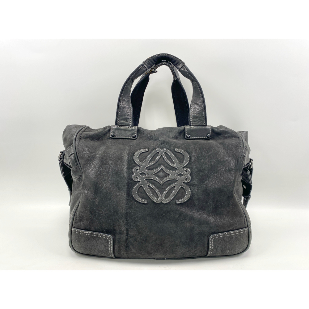 ロエベ アナグラム ハンドバッグ 黒 レザー Bランク