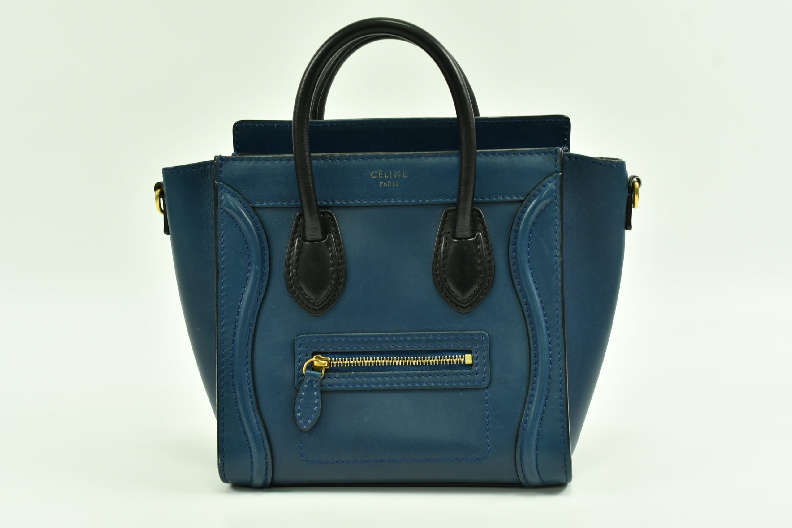 セリーヌ ラゲージ ナノショッパー ネイビー×ブラック レザー Bランク