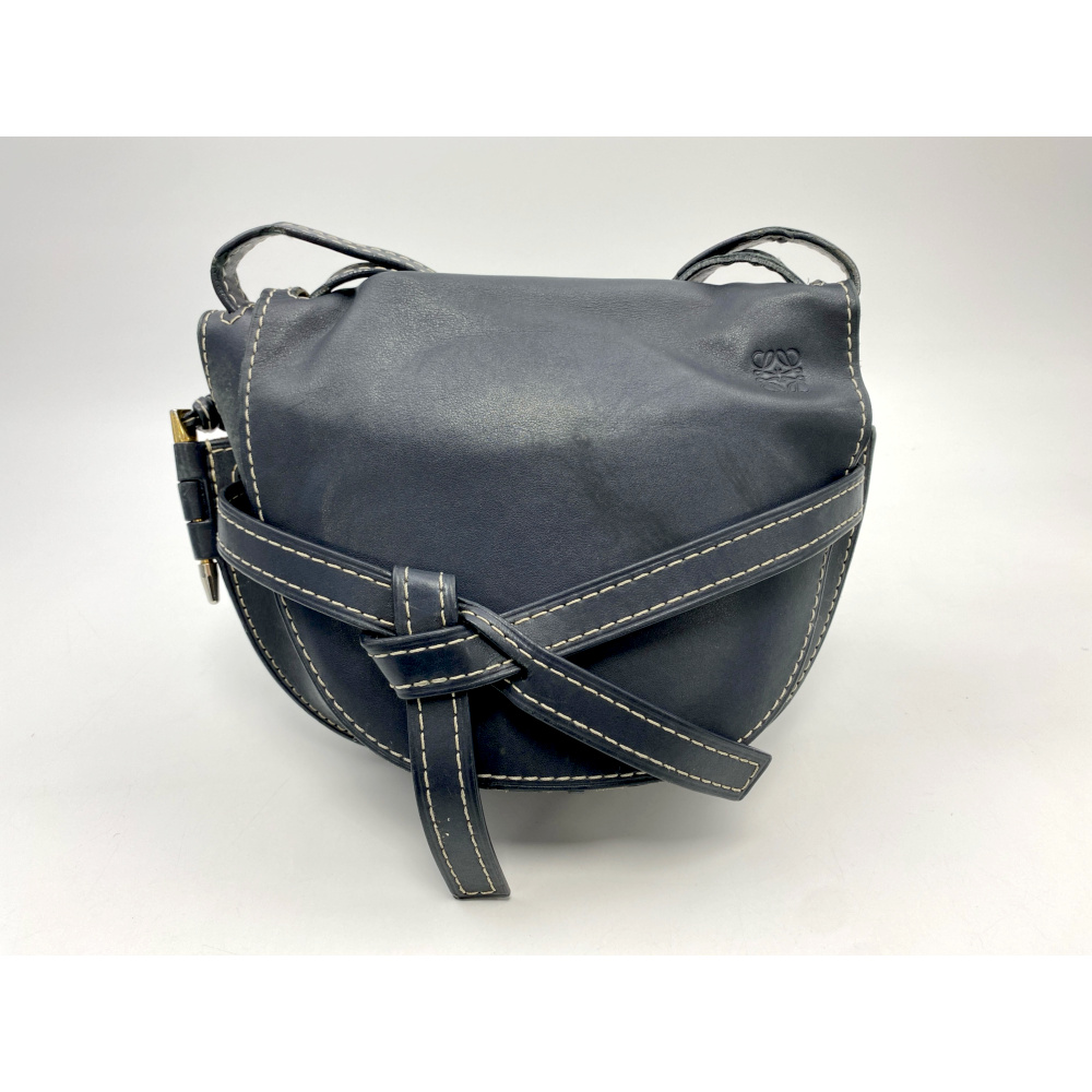 ロエベ ゲートデュアル ショルダーバッグ 黒 レザー Bランク