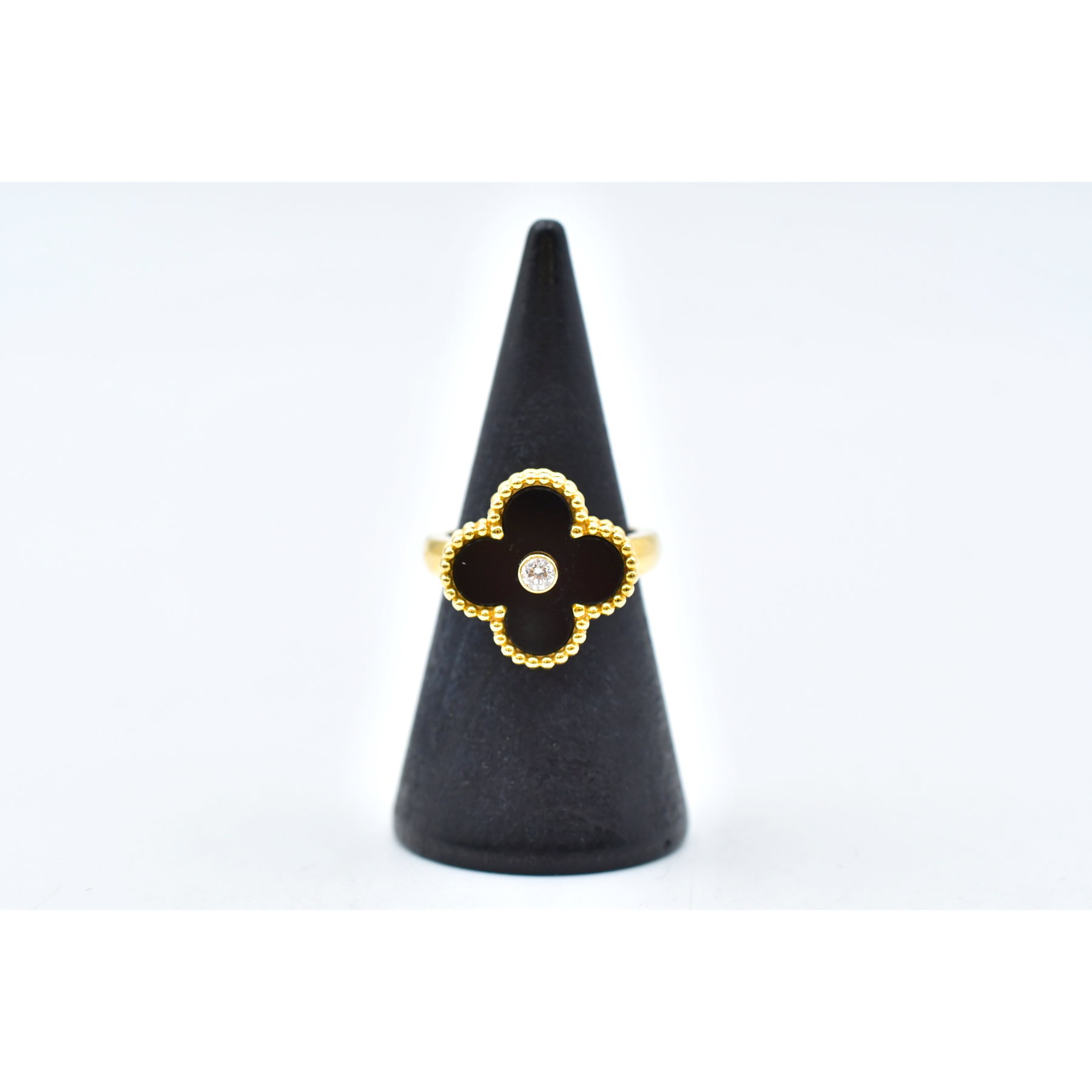 ヴァンクリーフ＆アーペル ヴィンテージアルハンブラ リング 1Pダイヤ オニキス Au750YG ＃48 Bランク