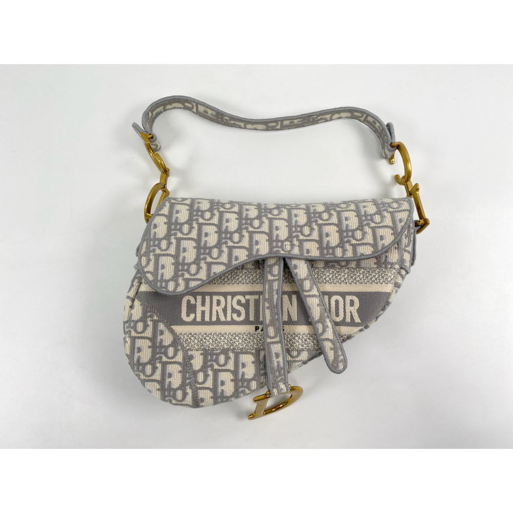 ディオール オブリーク サドルバッグ グレー キャンバス Bランク