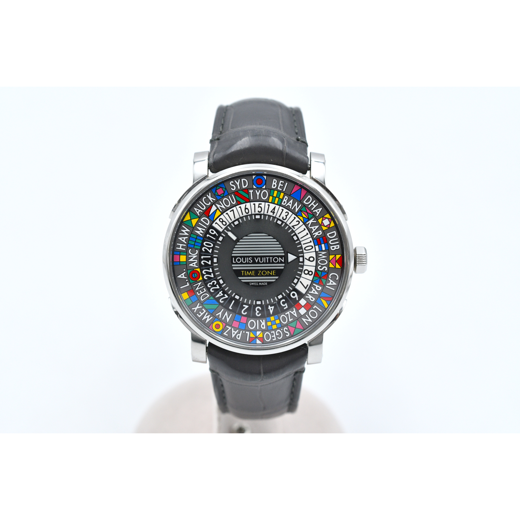 ルイ・ヴィトン エスカル タイムゾーン シルバー文字盤 SS×革/AT Q5D20 Bランク