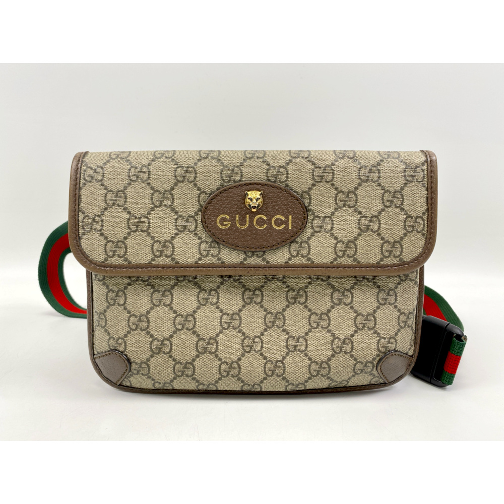 グッチ GGスプリーム ボディバッグ ショルダーバッグ ベージュ キャンバス レザー 493930 Bランク