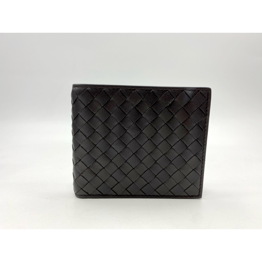 【美品】ボッテガヴェネタ 2つ折り財布 イントレチャート 黒 レザー ブラウン BOTTEGA VENETA ボッテガヴェネタ 二つ折り財布 メンズ イントレ