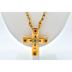 カルティエ ビザンチン クロスネックレス ダイヤ×ルビー×サファイア×エメラルド K18 買取実績【買取日：2025年9月2日】